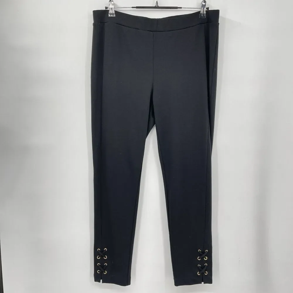 Michael Kors 14‎ Tapered Pants Women Black Lace Up Grommet Ankle Stretch Career